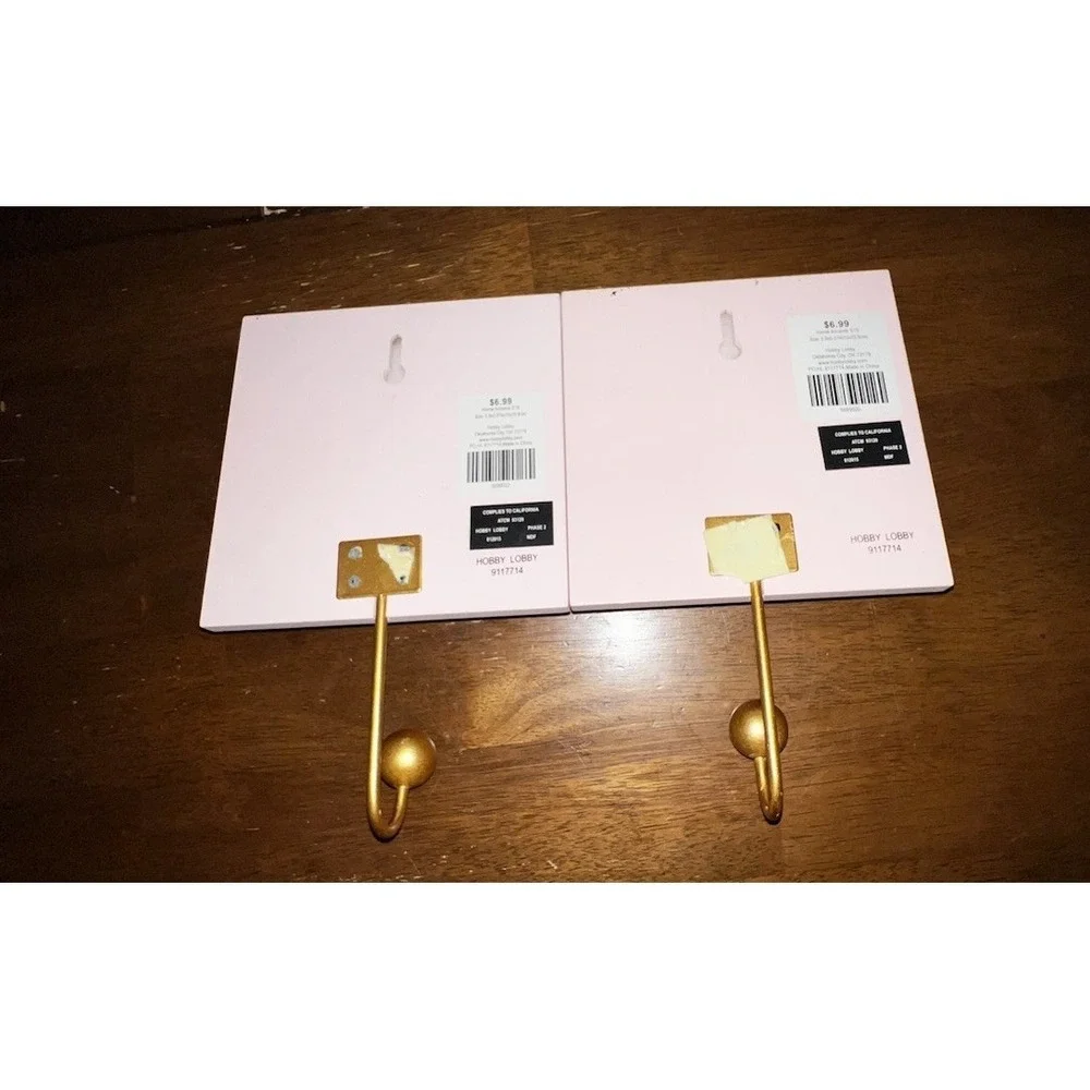 Boho Gold Pink Wall Hooks Set of 2 Arrow Polka Dot 6x6 Coquette Decor EUC